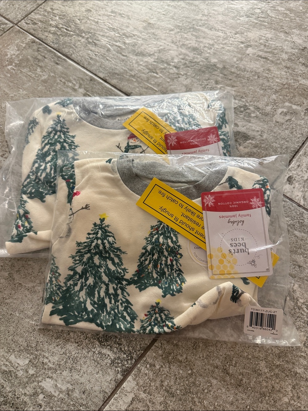 Burt's Bees Cream Pajama Top with Green Holiday Tree Print